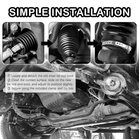 Trimmable Silicone Tie Rod Boot Kit With Clamps And Zip Ties For Universal Rack And Pinion Steering Protection installation steps