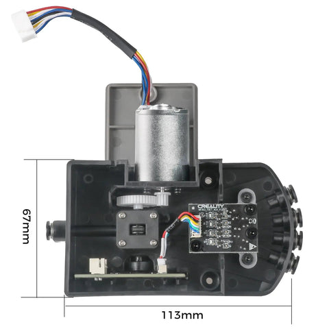 Interior view of Five Way CFS Bottom Bracket Kit With Brushless Motor 0.35A 24V for filament system, showing wiring and dimensions.