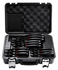 12 Piece Snap Ring Pliers Set For Internal And External Circlips With Straight And Bent Jaw Tips in black case, includes various sizes