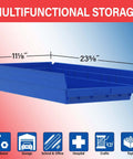 Heavy Duty Shelf Bins For Garage And Closet Organization, Built To Last Plastic Storage Bins Great For Drawers And Cabinets, 24 Inch By 11 Inch By 4 Inch, Blue, Set Of 6 For Versatile Under Sink And Shelf Storage shown in side view with dimensions