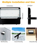 36000 Lumen LED Flood Light Outdoor For Stadiums And Industrial Areas With Dusk To Dawn Photocell, 5000K Daylight, viewed in wall, ground, ceiling mounts.