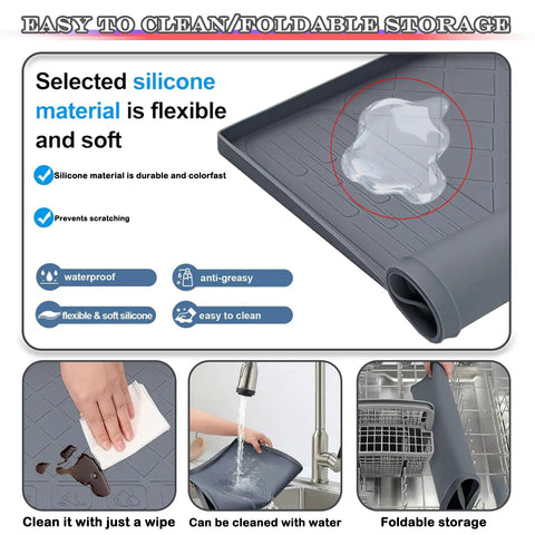 27 By 27 By 0.79 Inch Silicone Washer Drain Mat Drip Tray With Raised Edge Waterproof Anti Vibration Non Slip Floor Protector For Laundry Room Grey Easy To Clean Foldable Mat For Easy Storage And Long Lasting Protection