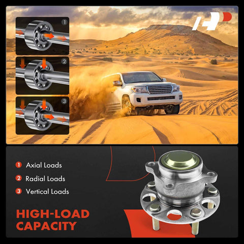 Rear Wheel Bearing And Hub Assembly 5 Lug Bolt On Fit For Honda Accord 2013 2014 2015 2018 2019 2020 2021 2022 2023 And Acura TLX 2015 2020 Premium Replacement With Easy Install And Long Lasting Durability showing high-load capacity for axial, radial, and vertical loads.