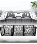 Lock Down Your Gear With This Durable Rear Trunk Cargo Net Adjustable Pickup Tailgate Storage Restraint Heavy Duty Bungee Mesh Organizer Secure Hooks Buckles Ideal For Tesla Cybertruck 2024 Plus in black mesh, showing a spacious cargo net.
