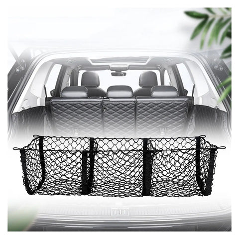 Lock Down Your Gear With This Durable Rear Trunk Cargo Net Adjustable Pickup Tailgate Storage Restraint Heavy Duty Bungee Mesh Organizer Secure Hooks Buckles Ideal For Tesla Cybertruck 2024 Plus in black mesh, showing a spacious cargo net.