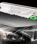 Clear 13 By 328 Feet Protective Masking Film For Automotive Painting covering a car surface with box and tape visible.