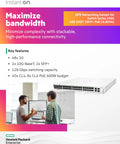 48-Port PoE Smart-Managed Layer 2+ Gigabit Switch With 2x 10GBaseT and 2x SFP Plus, beefy 600W PoE Budget, product brochure.