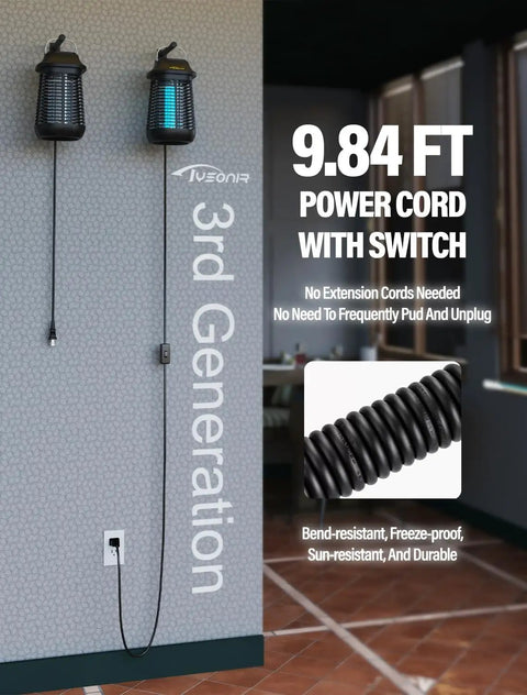 High Powered 4200V Bug Zapper for Outdoor and Indoor Use With 9.84 Ft Power Cord And Easy Switch installed on indoor wall