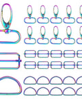 Dope Rainbow Bag Hardware Set Featuring Swivel Hooks D Rings And Tri Glide Buckles For DIY Crafts Purse Straps Dog Collars - 30 piece kit.