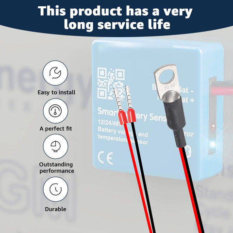 Temperature sensor replacement for Victron Energy battery sensor module, blue enclosure with red and black leads