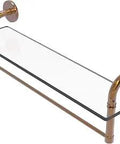 Remi Collection 22 Inch Vanity Towel Bar With Glass Shelf In Brushed Bronze Solid Brass Build Concealed Mounting Hardware