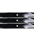 Three black metal blades for Premium Mulch Kit For QZE502 Zero Turn Rider Part 142-6242 Easy Install Replacement Accessory