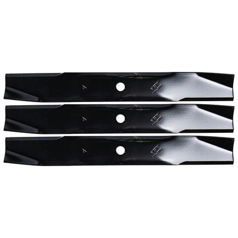 Three black metal blades for Premium Mulch Kit For QZE502 Zero Turn Rider Part 142-6242 Easy Install Replacement Accessory