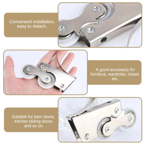 8 Piece Double Wheel Replacement Door Runners For Sliding Windows And Wardrobes Heavy Duty Pulleys in hand with smooth wheels.