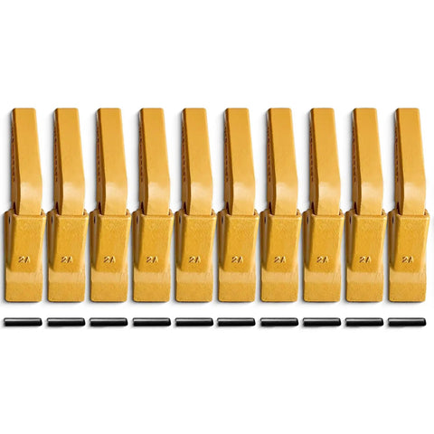 10-piece Weld On Flush Mount 2A Bucket Shanks And L2520W 2AH Teeth With Pins For Backhoe And Mini Excavator Buckets in a row