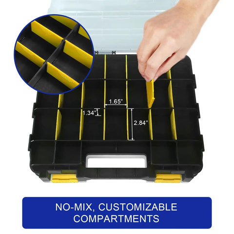 Double-sided organizer box with customizable compartments for 1575 Piece Stainless Steel Nuts and Bolts Kit