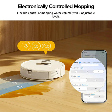 Hands Free Robot Vacuum And Mop With 7-9 Weeks Self Emptying, 10000 Pa Suction, app control on phone screen, white finish
