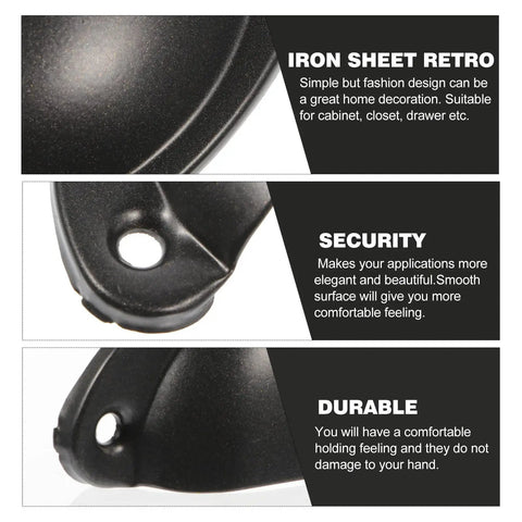 Detailed view of Vintage Iron Drawer Pull Handles Set 12 Pieces Retro Cabinet Knobs Black Painted Shell Shape emphasizing design features.