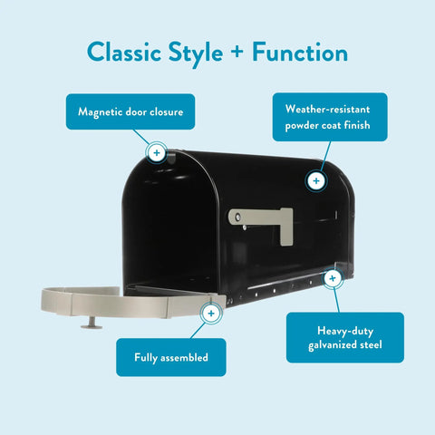 Large Steel Post Mount Mailbox In Black With Brushed Nickel Finish Built Tough Weatherproof Outdoor Mailbox For Year Round Use Spacious Curbside Mailbox For Mail And Packages