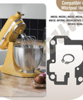 Yellow stand mixer with steel bowl next to Whirlpool Compatible Stand Mixer Bevel Gear Kit 9703337 9703338 diagram