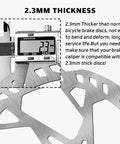 Close-up of 160mm MTB Disc Brake Rotor With Six Bolts 2.3mm Thick Stainless Steel for EBike showing caliper measurement.