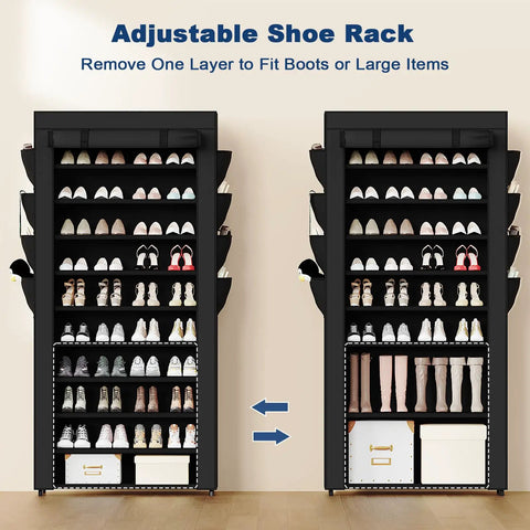 Tall Shoe Rack With Dustproof Cover And 11 Tier Floor Storage For Boots Sneakers Kicks Keeping Your Entryway Clutter Free A Total Game Changer Makes Your Daily Routine A Smooth Move And Keeps Your Space Looking Fresh All Year Long