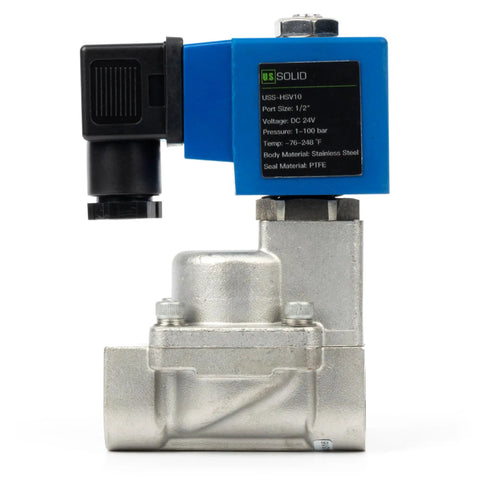 Industrial High Pressure Solenoid Valve 24V DC Stainless Steel Body Handles Up To 100 Bar Temperature Range Minus 76 To 248 Fahrenheit