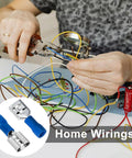 Person working with Blue Twenty Pack One Quarter Inch Female Spade Connectors Kit for 22-16 AWG Wire on home wirings