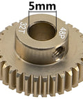 32T pinion gear from Dope 48DP 5mm Pinion Gear Set for 1 by 10 RC Cars, 7075 Aluminum, showing 5mm shaft compatibility