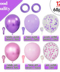 Sixty Eight Piece Pink And Purple Balloons Set 12 Inch Metallic Latex Party Decor With Ribbon Ties For Weddings Birthdays And Baby Showers Goes Hard Absolute Party Atmosphere Booster featuring various balloons.