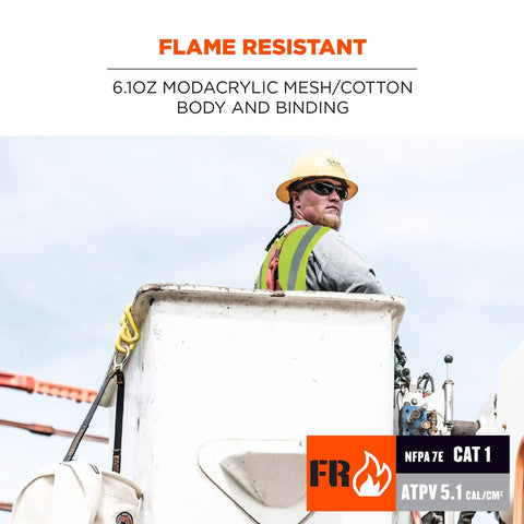 Worksite Ready Flame Resistant Safety Vest For Adults Type R Class 2 High Visibility Lime Mesh With FR Reflective Tape Modacrylic
