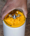 End Of Pipe Gripper Test Plug 2 Inch Yellow for plumbing, sealing inside pipe with large zinc wing nut and rubber O ring.