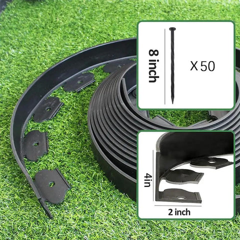 Flexible 33 Foot Garden Edging Border With 50 Spikes 4 Inch Lawn Border for landscape