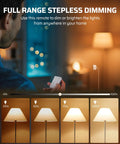 Smooth Operator Wireless Dimmer Plug For Home Lighting shown with remote adjusting brightness of lamps in home setting.