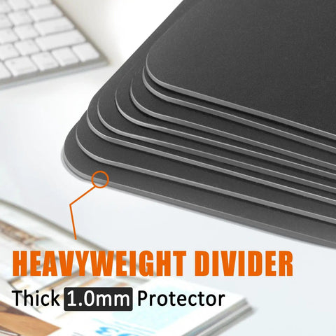 Heavy Duty Triangle Sheet Lifters For Three Ring Binders Kick Paper Curl To The Curb With These Solid Plastic Page Protectors 12 Pack on desk.