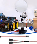12 Pack JR Style Servo Extension Cable Set With 1 JR Male To 2 Or 3 Female Y Harnesses shown with RC car assembly tools
