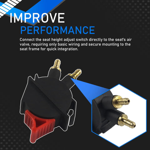 Close-up of truck seat height adjustment air valve and rocker switch for easy lift, smooth ride, and stable lock on rough roads.