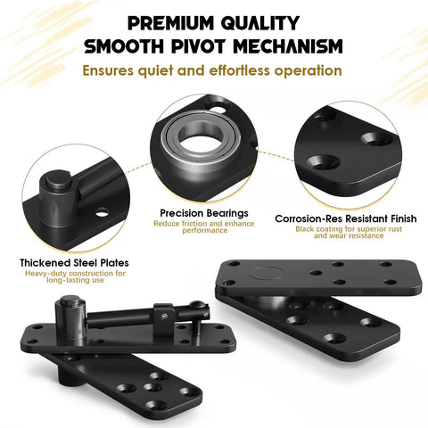 Hidden Door Pivot Hinge Heavy Duty Murphy Door Hardware With 580 Lbs Capacity Built To Handle Solid Wood Doors Sag Free For Secret Rooms And Fully Loaded Bookcases Invisible Design, black steel pivot hinge with bearings