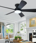 Cool 42 Inch Black Ceiling Fan With Light For Indoor And Outdoor Use Dimmable LED Remote Control Flush Mount Low Profile Design 6 Speeds Timer Reversible Black Blades For Modern Rooms