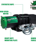 Heavy Duty 4500 Lb Electric Winch For ATV UTV Jeep With 12V Motor Synthetic Rope IP67 Waterproof Hawse Fairlead Remote