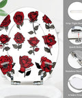Toilet Seat Round Resin for Bathroom with red rose design, 14.5" x 16.5", featuring stainless steel hinge.