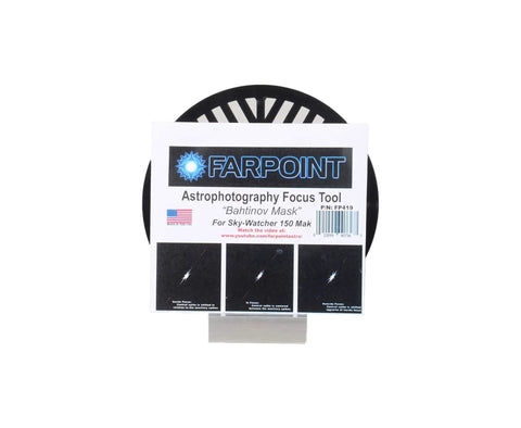 Bahtinov Focus Mask FP419 For Sky-Watcher Maksutov 150 packaging showing installation guide and product details.