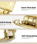 Top Shelf Gold Cabinet Hinges Four Pack Semi Concealed One Half Overlay showing solid 1.5mm thick steel and self-closing spring design.