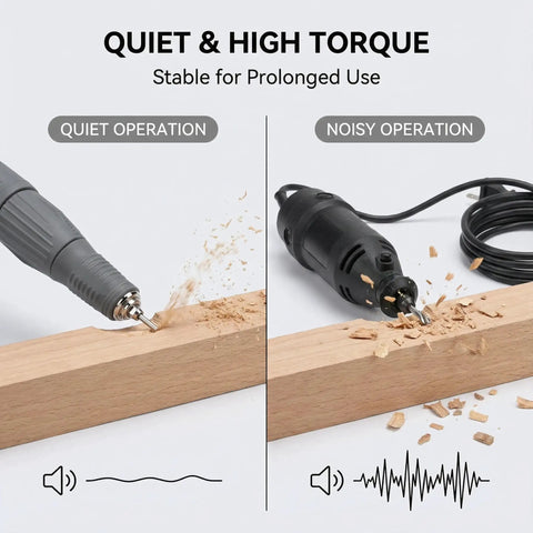 Versatile Micromotor Handpiece 0 To 35,000 RPM For Wood Carving, Silicone, Glasswork, Ceramics, Jewelry And DIY Crafts, Low Vibration, Smooth Control, Durable Build, Compatible With Marathon Control Box. Quiet high-torque wood carving handpiece close-up