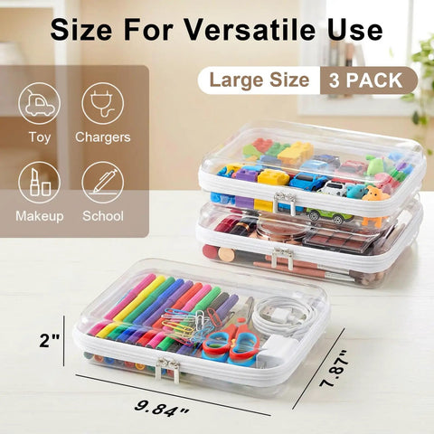 Must Have Clear Hard Shell Zipper Case Three Pack Large 9.84 Inches By 7.87 Inches By 2 Inches Waterproof Storage Pouches for toys and makeup