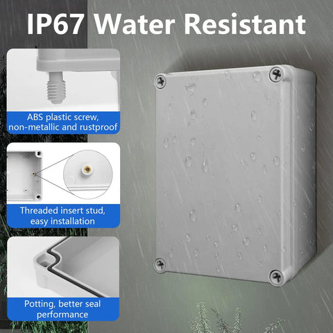IP67 Waterproof Junction Box Outdoor Enclosure Made From Durable ABS Plastic Beefy Heavy Duty Dustproof And Weather Resistant Project Box For Electrical Installations Gray Finish 15 By 11 By 7 Inch Exterior With Big Inner Space