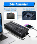 Beast Mode 12 Volt To 110 Volt Car Power Inverter delivering 1200 Watt peak output connected to a laptop and car power sources.