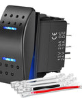7 Pin Momentary DPDT Rocker Switch On Off On Waterproof 12V 20A 24V 10A With Jumper Wires For Winch Trucks RVs Boats Cars Blue Heavy Duty Panel Mount For Auto Off Road Marine Applications, black panel-mount switch with wires