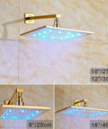 Slick Wall Mount Shower Kit With Led Glow And Tub Spout Boasting Crisp Square Rainfall Head in 10-inch size.