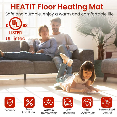 Family enjoying warmth from Thirty Square Feet Self Adhesive Electric Radiant Floor Heating Mat under ceramic tile floor.